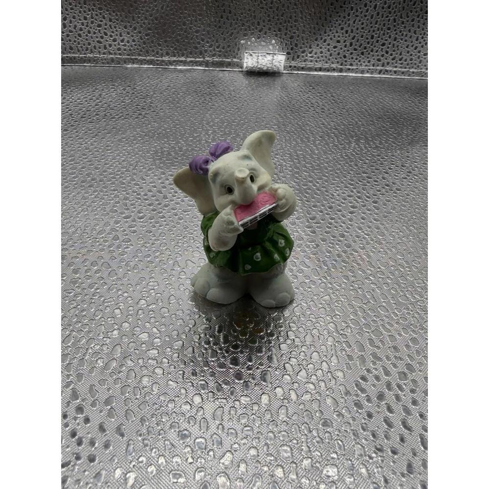 Vintage White Elephant Figurine Playing Harmonica